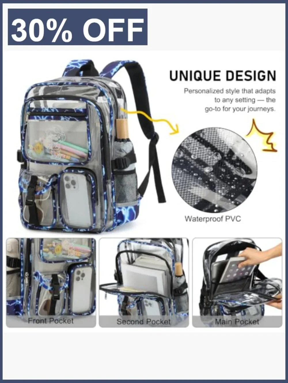 Clear Backpack for Boys Men, Luminous Anime PVC Transparent Backpack School